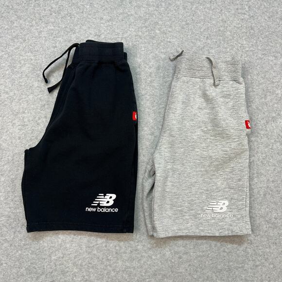 New Balance Shorts Set of 2 Boy L(14-16) Gray Black Fleece Pull On Elastic Waist - Picture 1 of 16